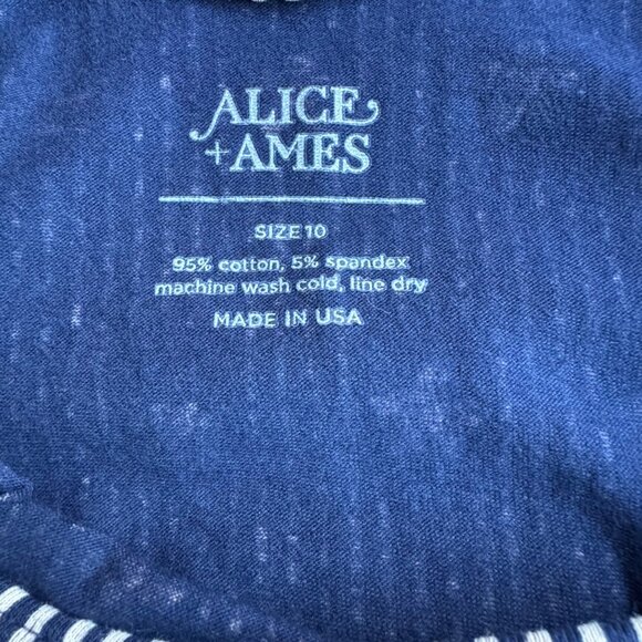 ALICE + AMES Floral Striped Ballet Dress Girls 10 Navy Blue Cream Twirl Dress - Picture 4 of 4